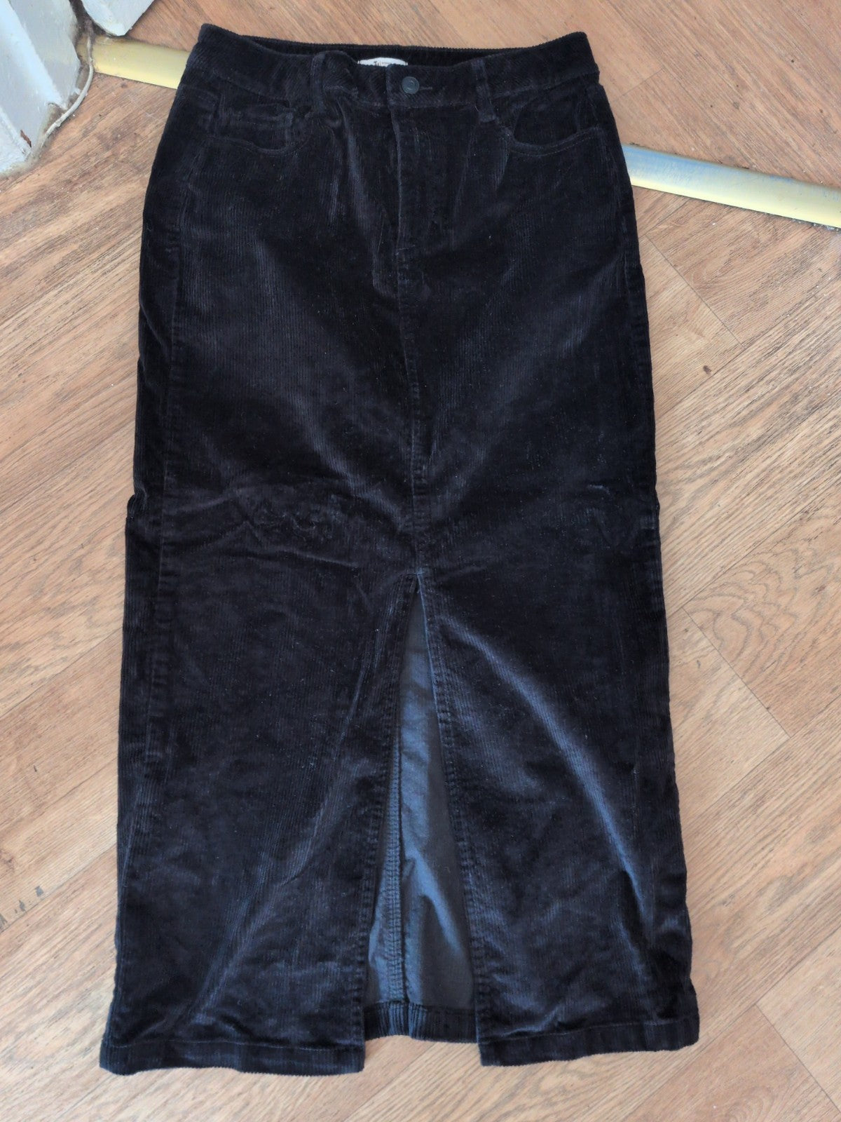 Tu 10 Black Coderoy Split Hem Midi Skirt