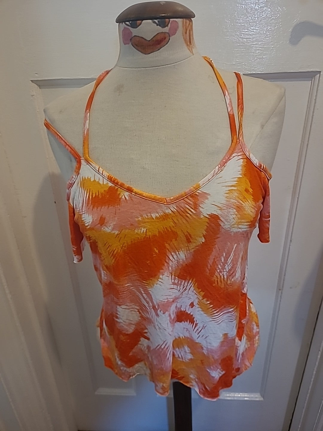 Ladies Primark Size 10 Coral Orange Spaghetti Strap Tshirt