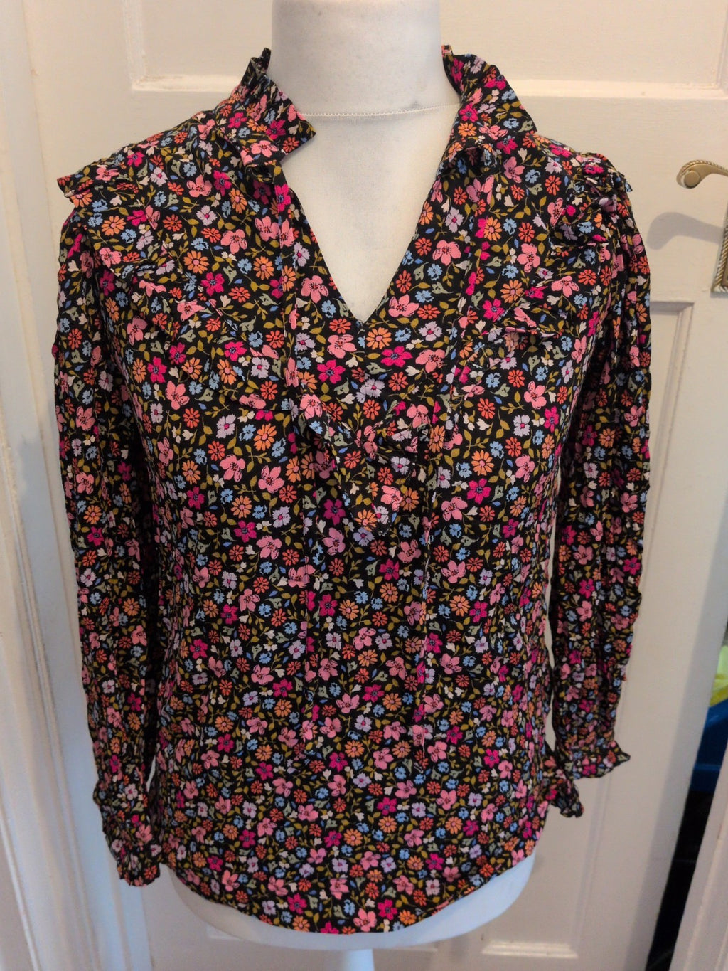 M&S Collection 6 Black Floral Long Sleeve Blouse