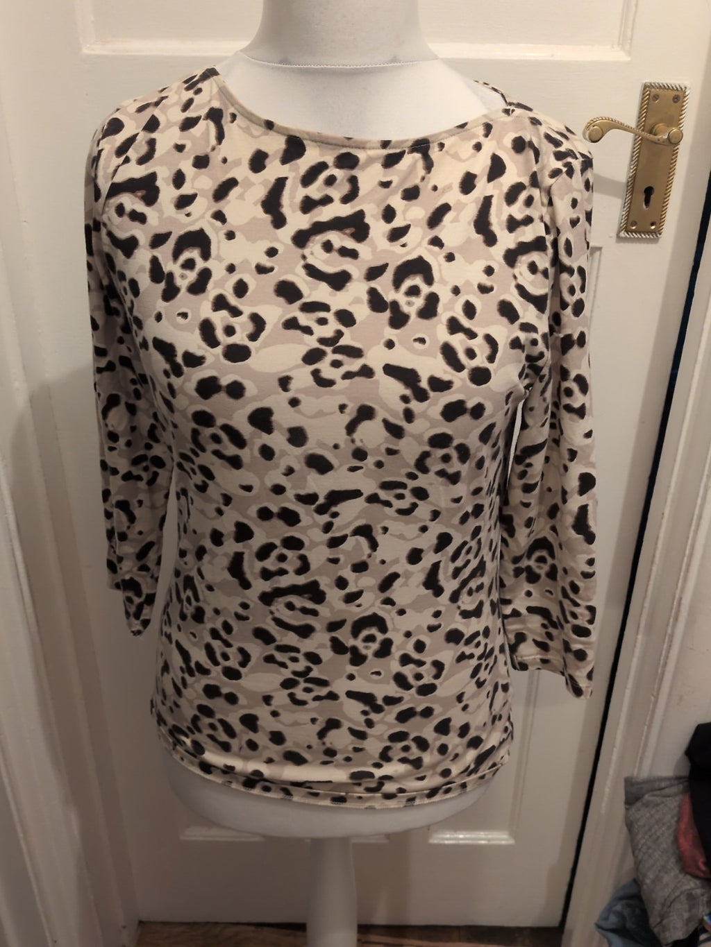 M&S Collection 12 Pale Beige And Black Long Sleeve Blouse