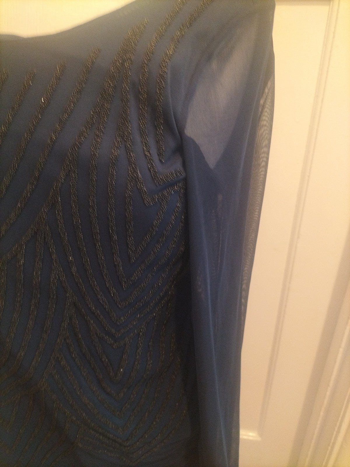 Ladies Bhs Size 10 Navy Long Sleeved Detailed Chest Dress