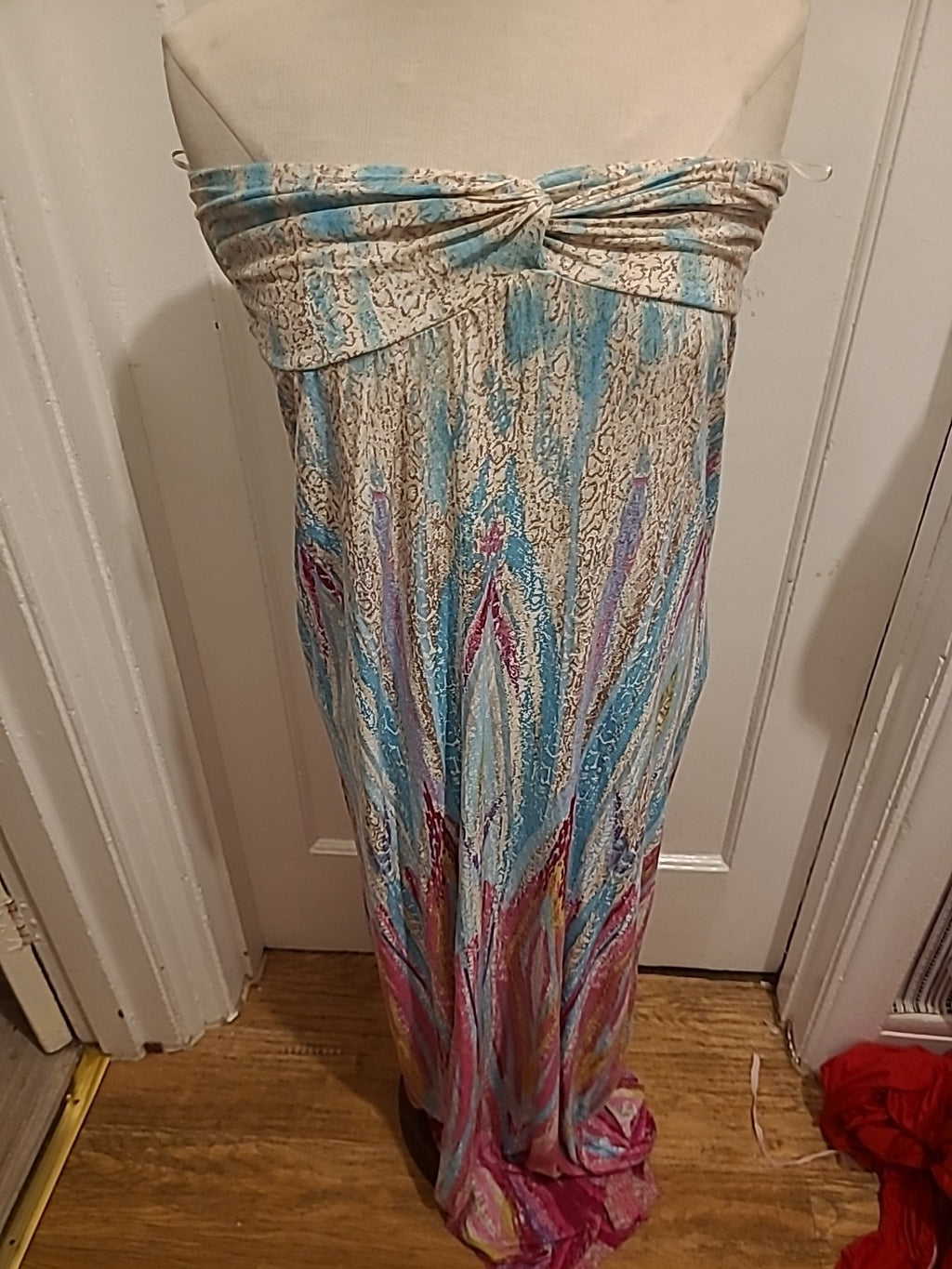 Ladies Geri Size 12 Long Length Multicoloured Pencil Sleeveless Strapless Dress
