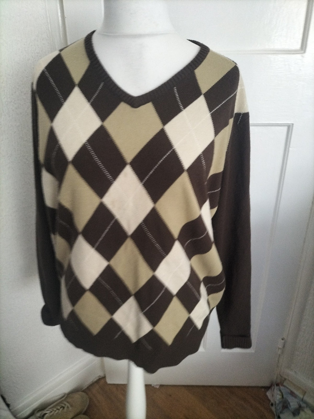 Mens Head Size Large Brown Patterned Jumper Pullover