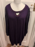BM Collection 20 Purple Sheer Long Sleeve Diamonte Neck Blouse