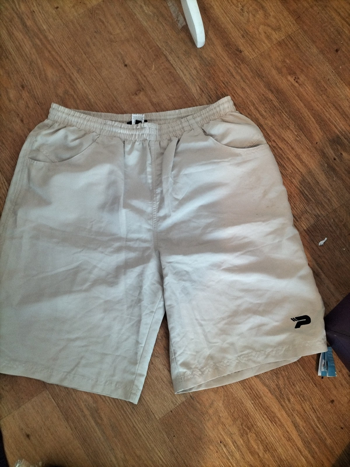 Mens Patrick Size Medium Beige Mesh Lined Elasticated Shorts