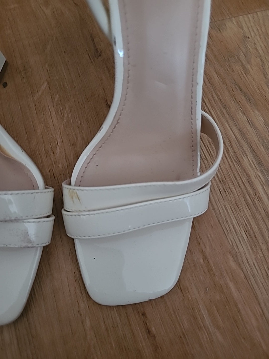 Ladies Prettylittlething Size 5 Uk Cream Open Toe Heel(Few Marks)