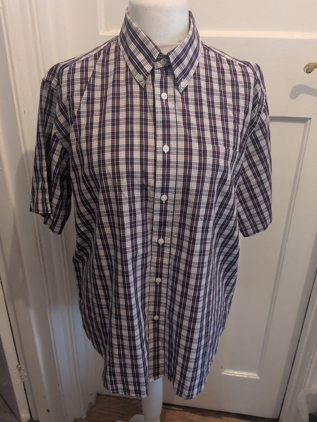 Mr Blue XL Navy Red White Check Short Sleeve Shirt