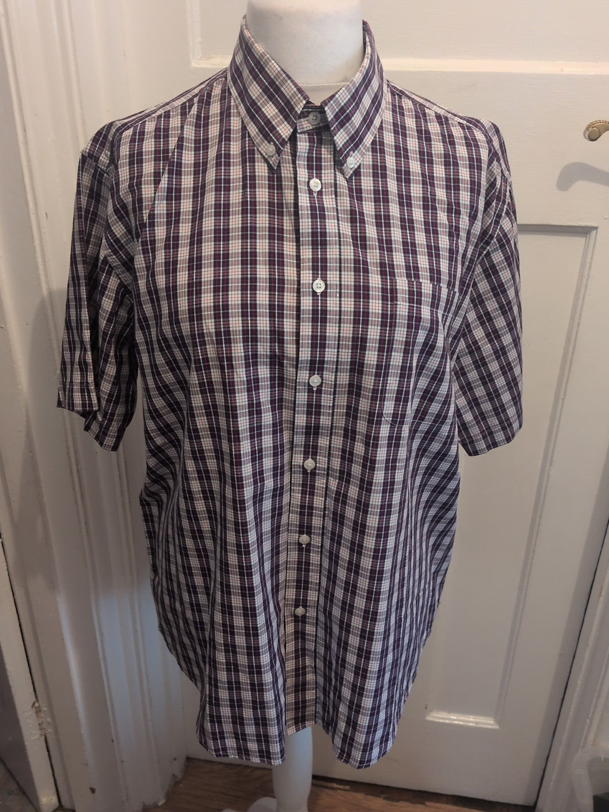 Mr Blue XL Navy Red White Check Short Sleeve Shirt