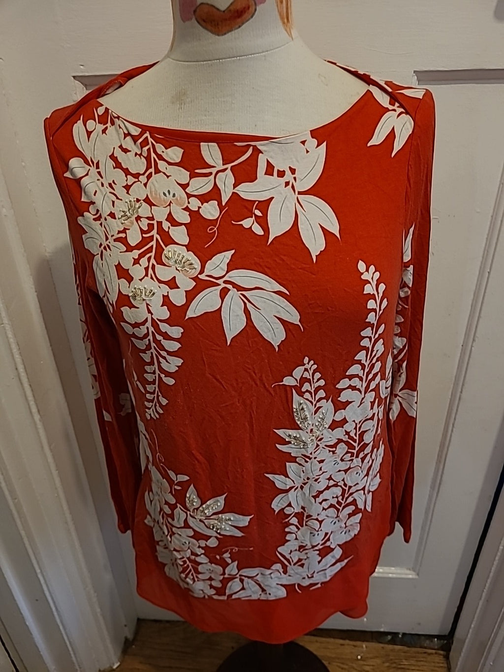 Ladies Marks And Spencer Size 12 Poppy Mix Lined Long Sleeved Blouse