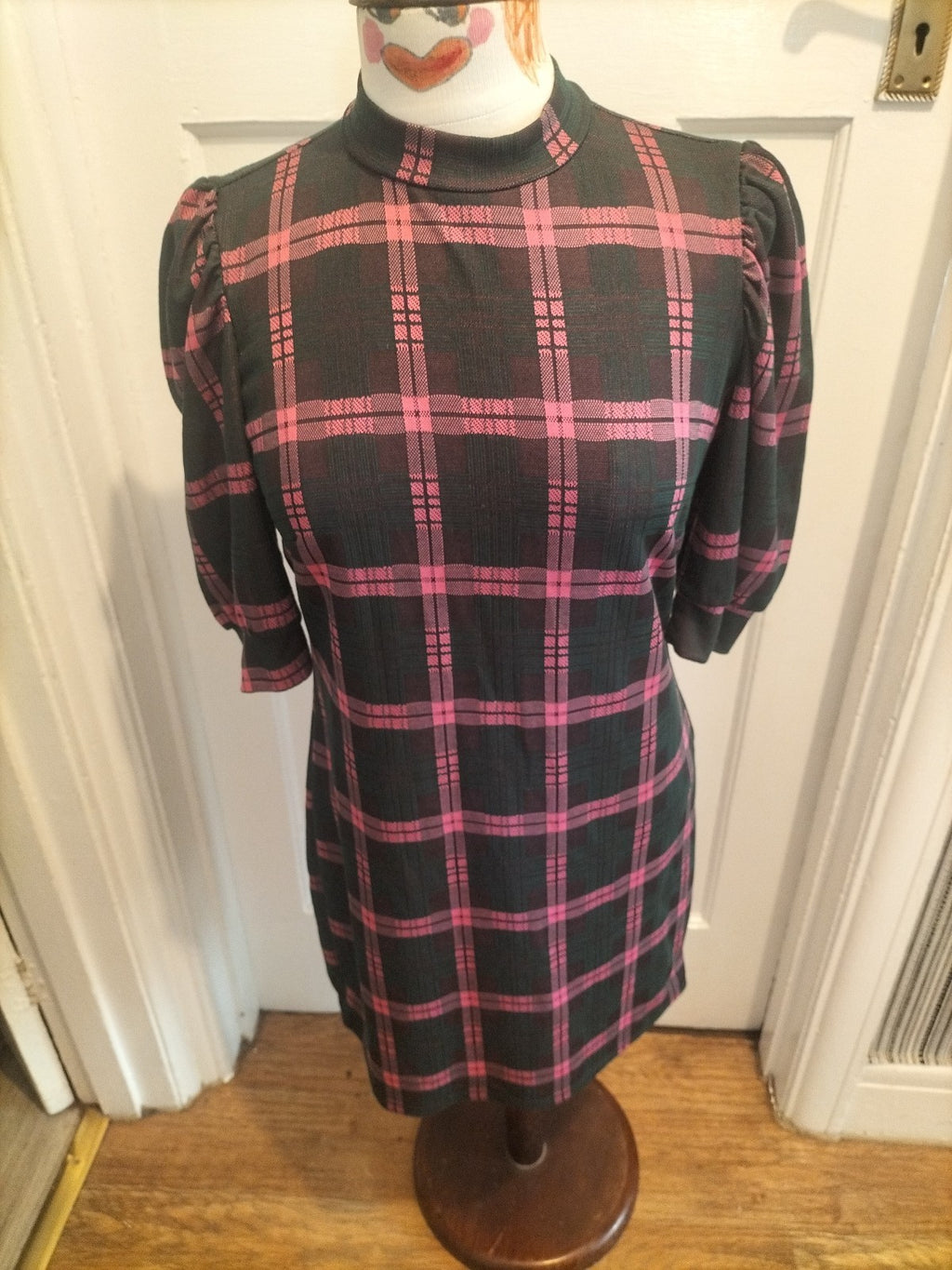 Ladies Lola Skye Size 12 Green/pink/black Check Short Sleeved Dress