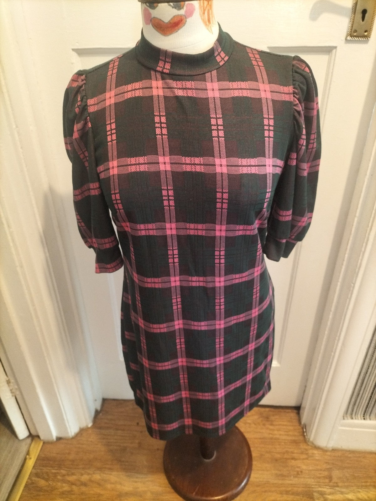 Ladies Lola Skye Size 12 Green/pink/black Check Short Sleeved Dress