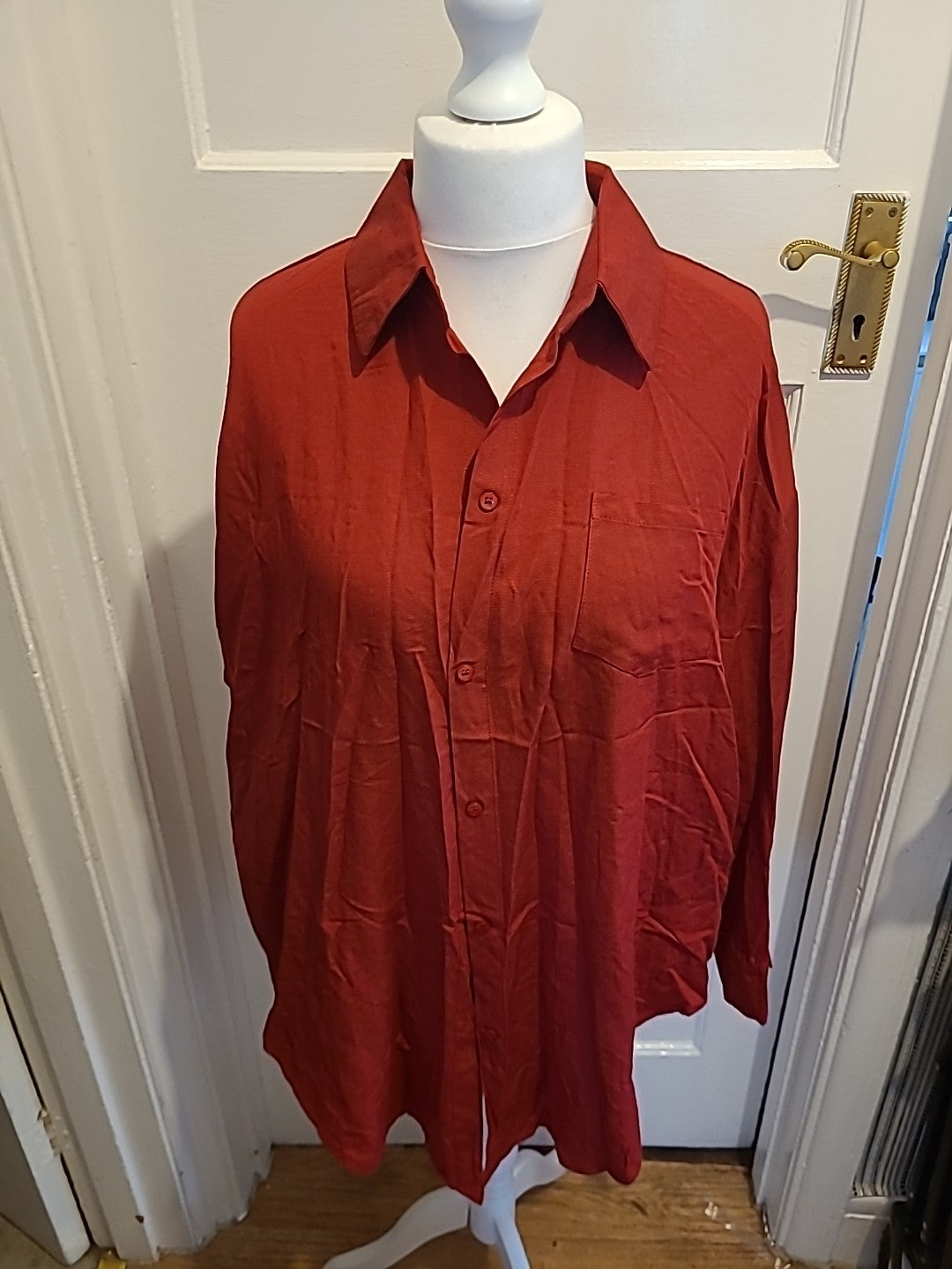 Ladies 3XL 100% Polyester Red Long Sleeve Shirt