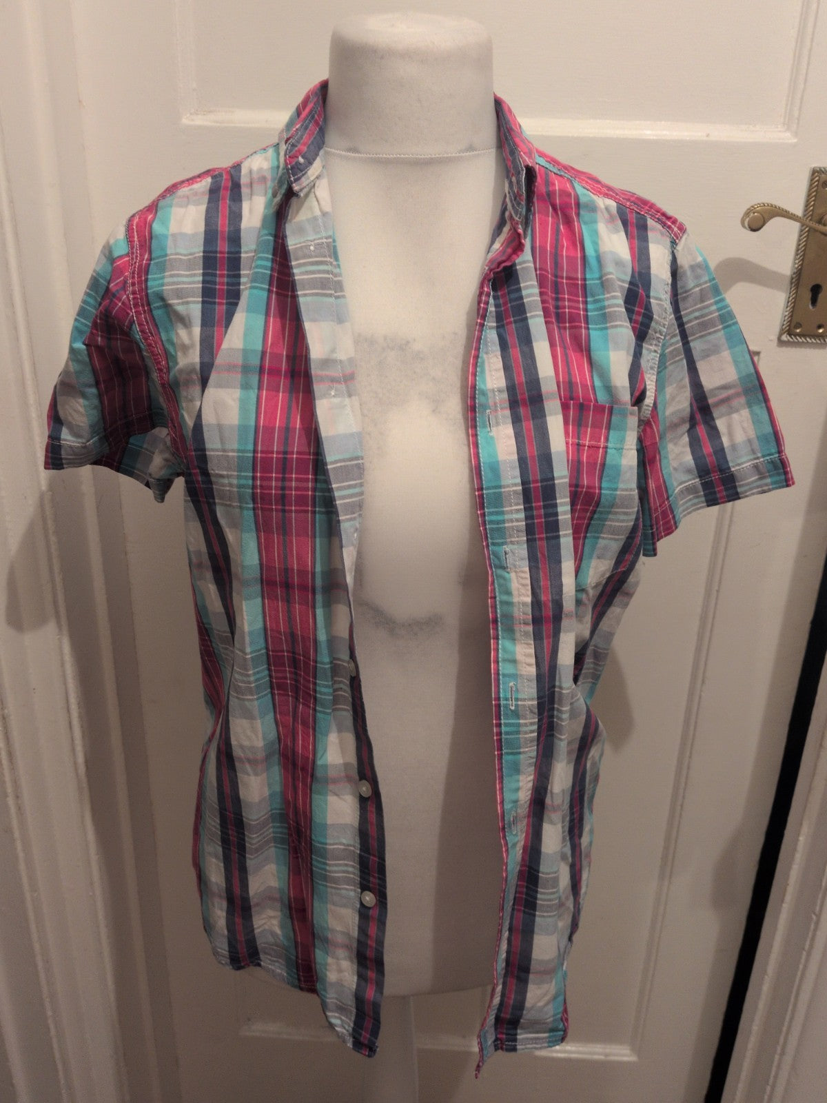 Cedarwood State Medium Cotton Purple Blue Check Short Sleeve Shirt