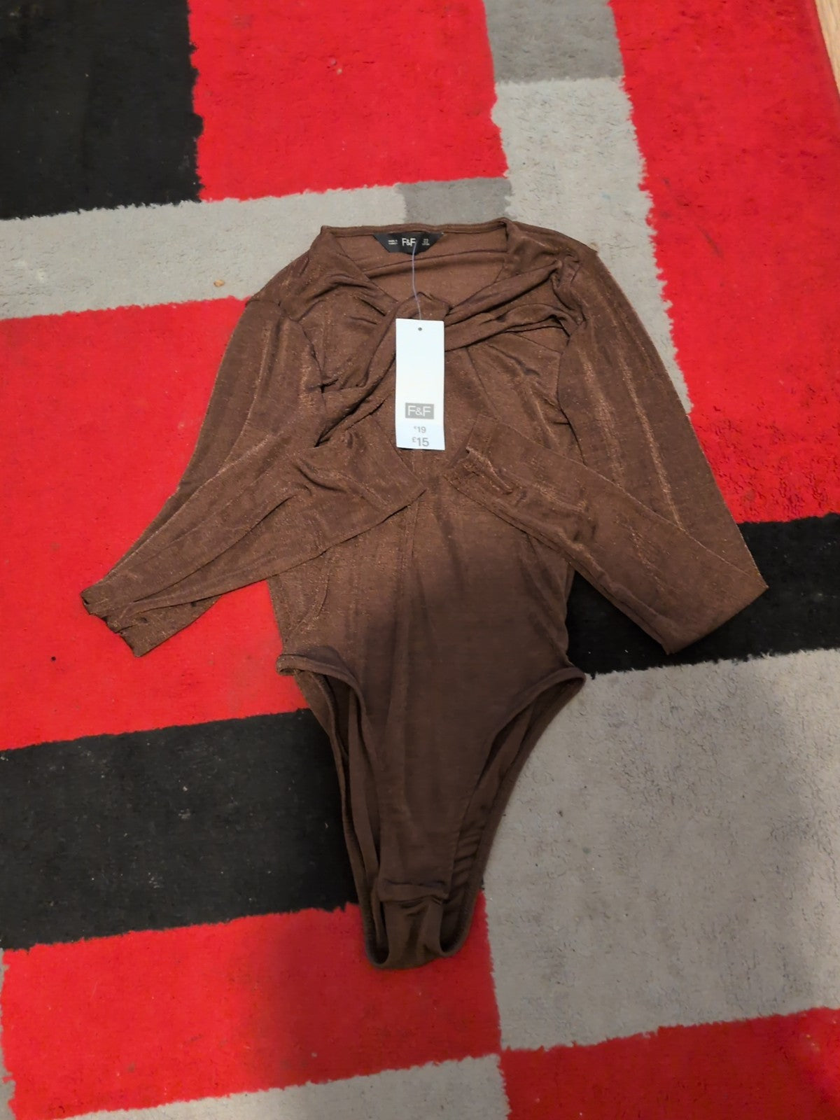Brand New Ladies F&F Size 6 Brown Long Sleeved Bodysuit