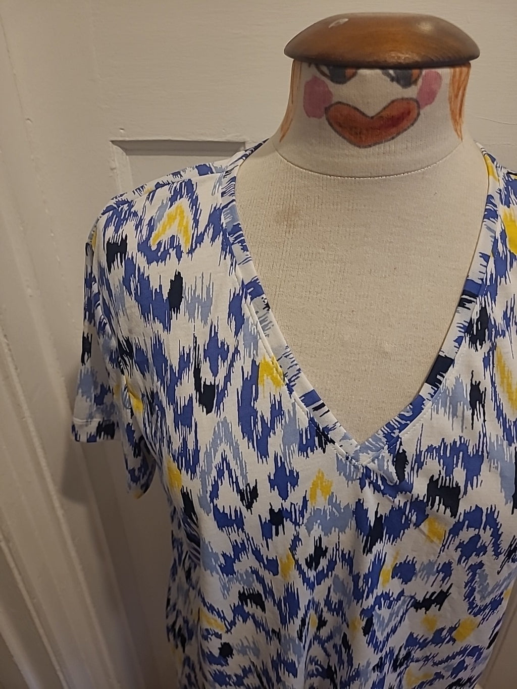 Ladies Marks And Spencer Size 12 Multi Yellow Blue Black Short Sleeved Tshirt