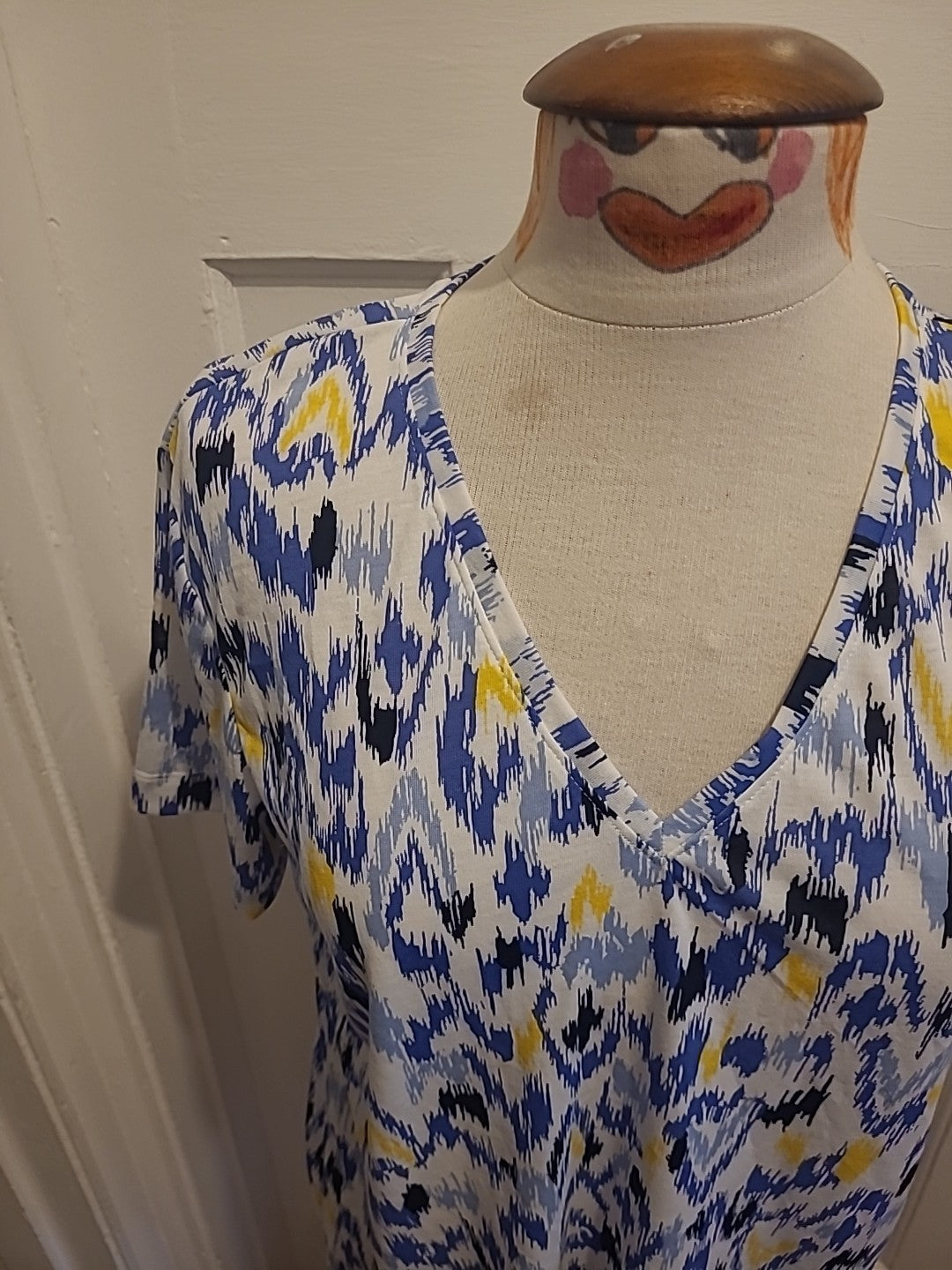 Ladies Marks And Spencer Size 12 Multi Yellow Blue Black Short Sleeved Tshirt