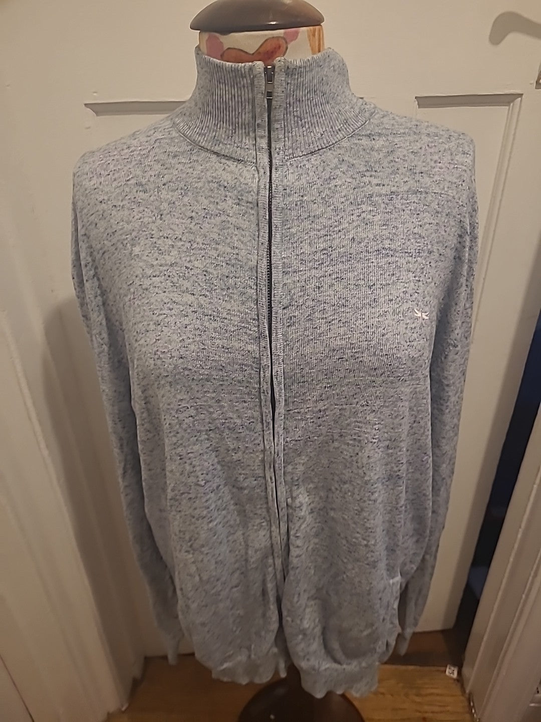 Mens Easy Size Large Grey/Blue Fleck Zip Through Jacket