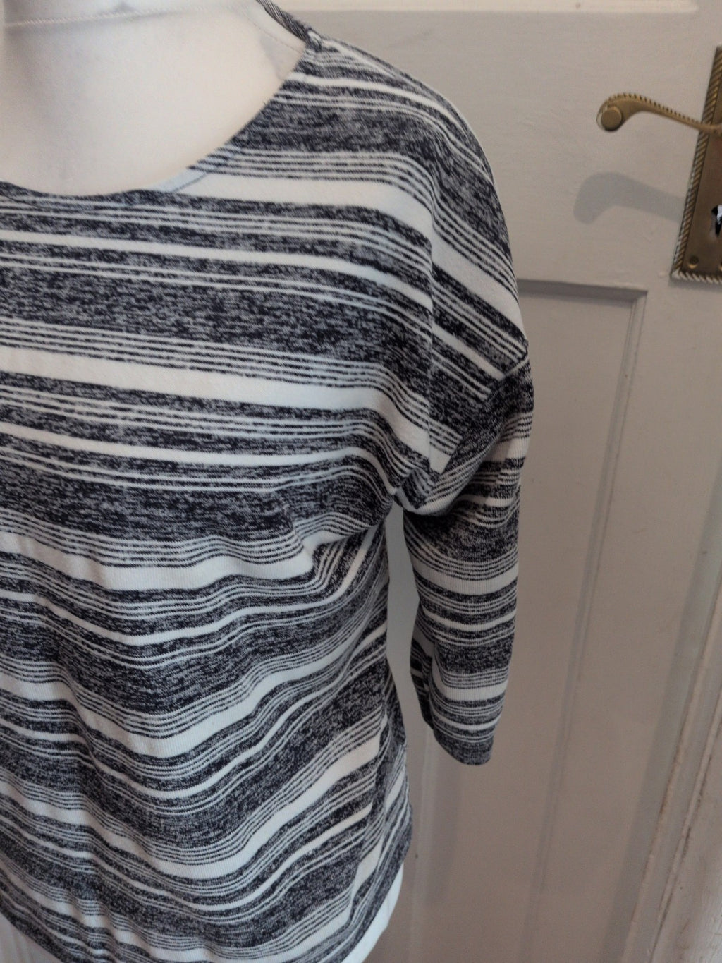 Tu 16 Grey Blue Stripe Half Sleeve Top