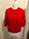 Ladies Artlove Size Medium Red Floral Half Sleeved Jumper