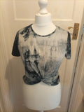 Ladies Primark Size 8 Grey/Black/White Dye Short Sleeved Top
