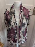 Monsoon 22 Purple White Buttons Floral Blouse Short Sleeve