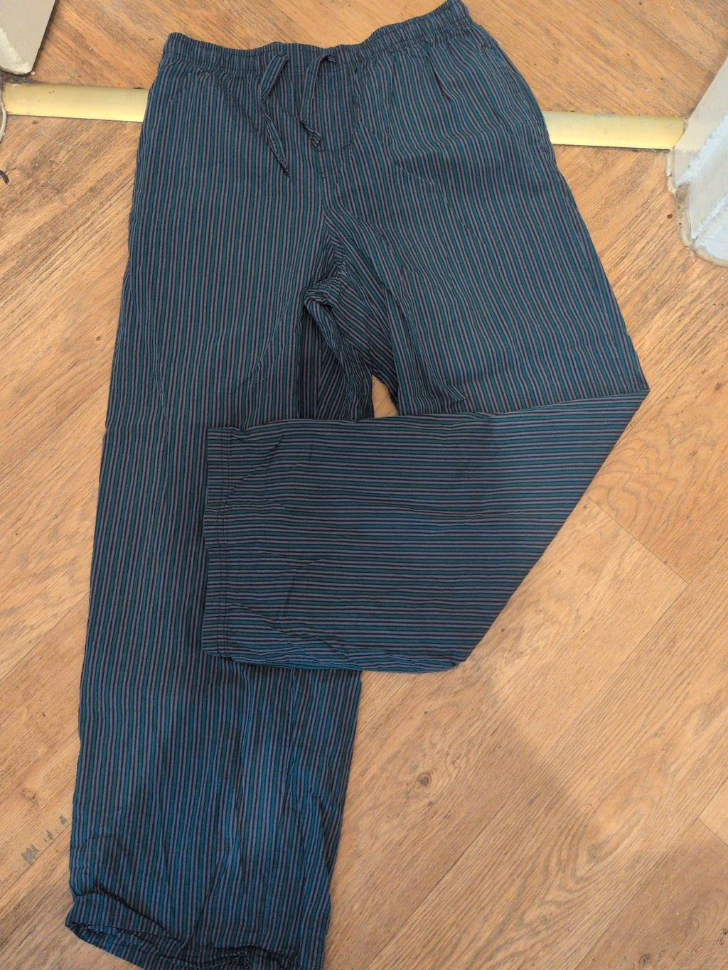 Marks And Spencer Small Navy Grey And Teal Stripe Elasticated Pyjama Bottoms