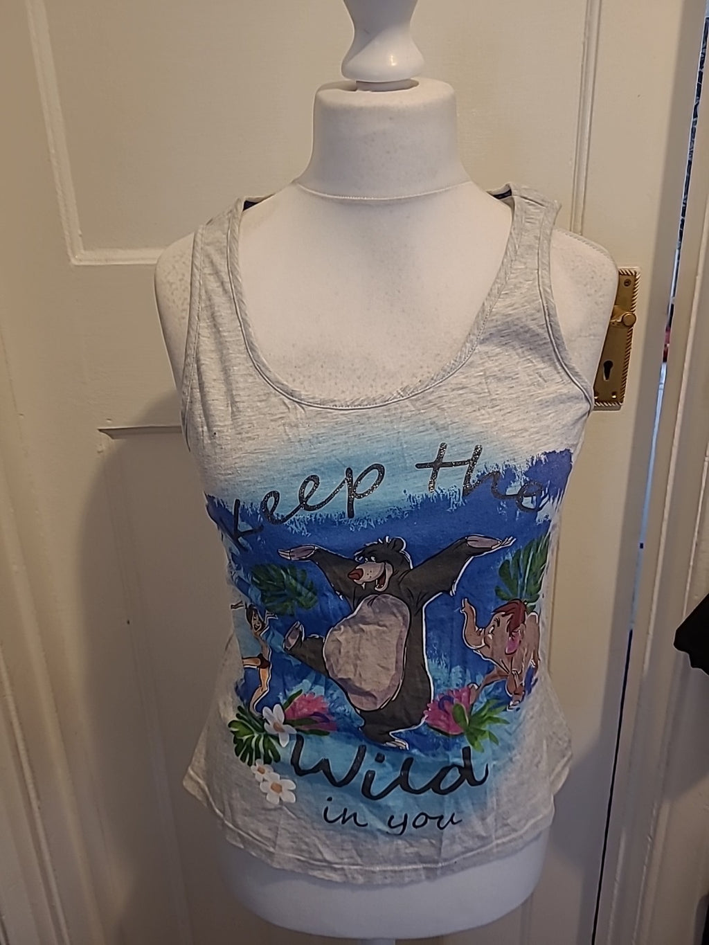 Ladies George Size 12-14 Grey Jungle Book Sleeveless Pyjama Top