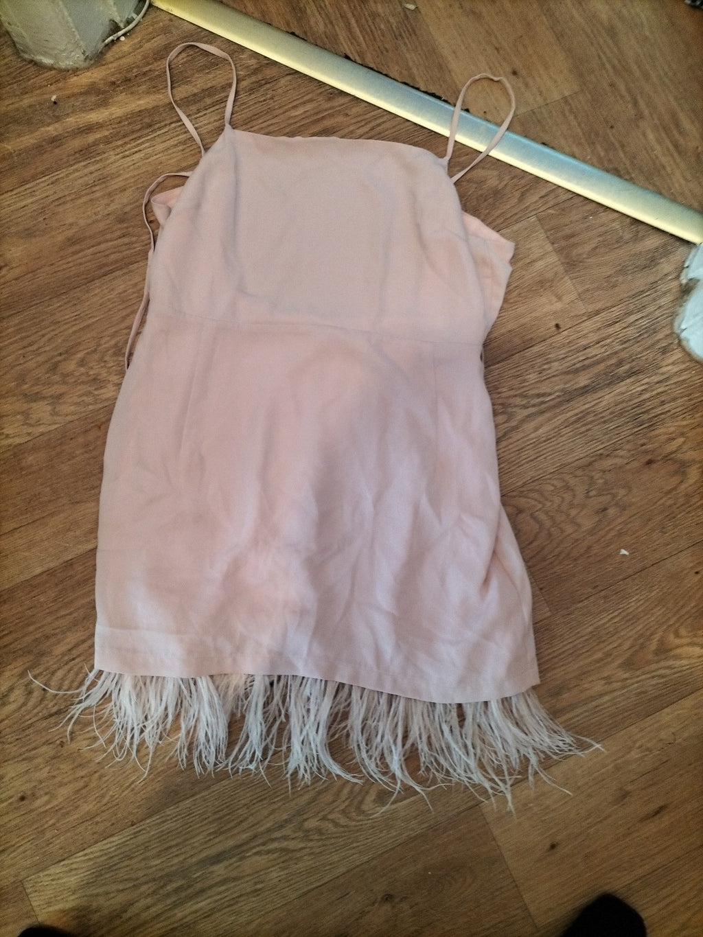Topshop 14 Pink Sleeveless Fluffy Hem Short Dress
