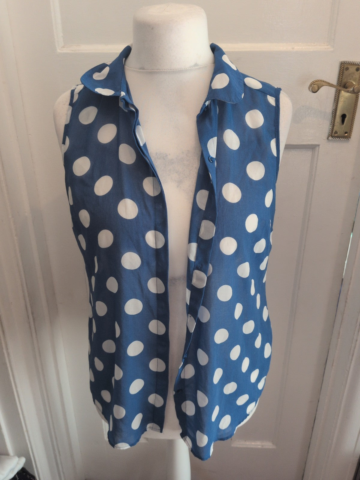 Next 14 Blue Spot Sleeveless Buttoned Blouse