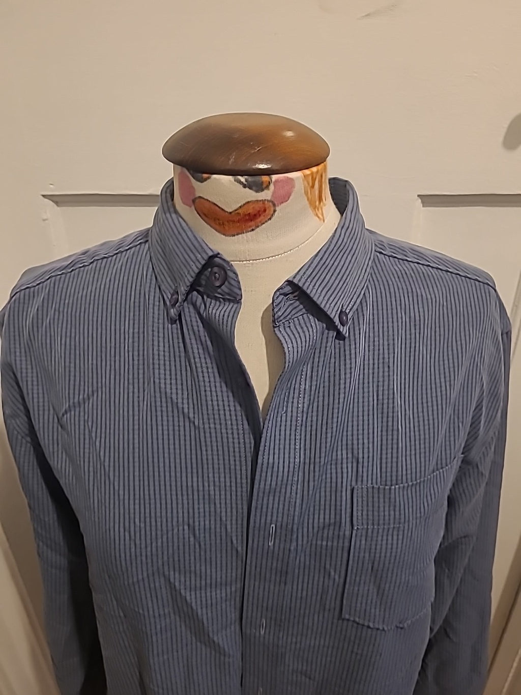 Mens Tu Size Medium Pastel Blue Faint Striped Long Sleeved Shirt