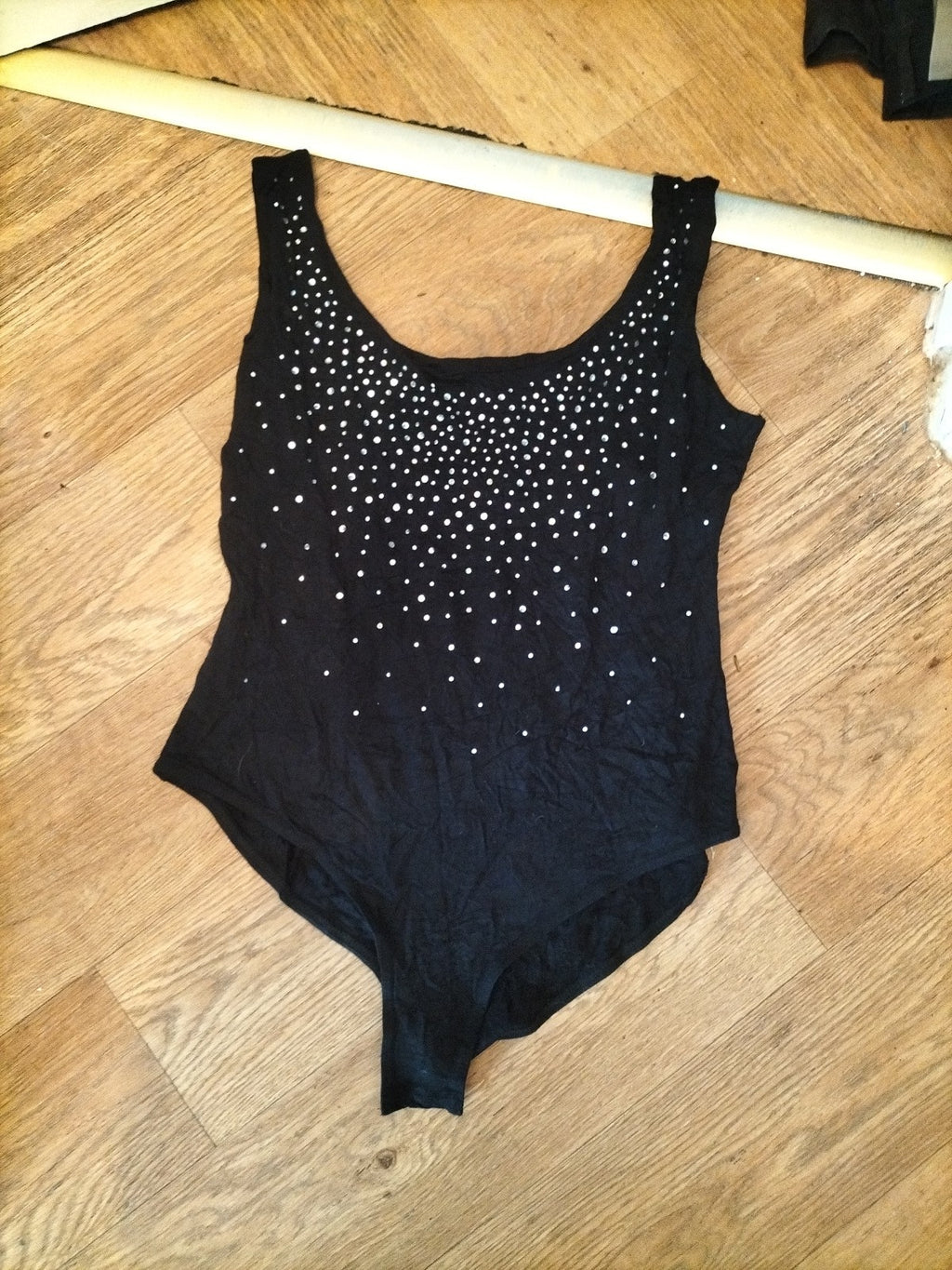 Lipsy 16 Black And Diamonte Sleeveless Bodysuit