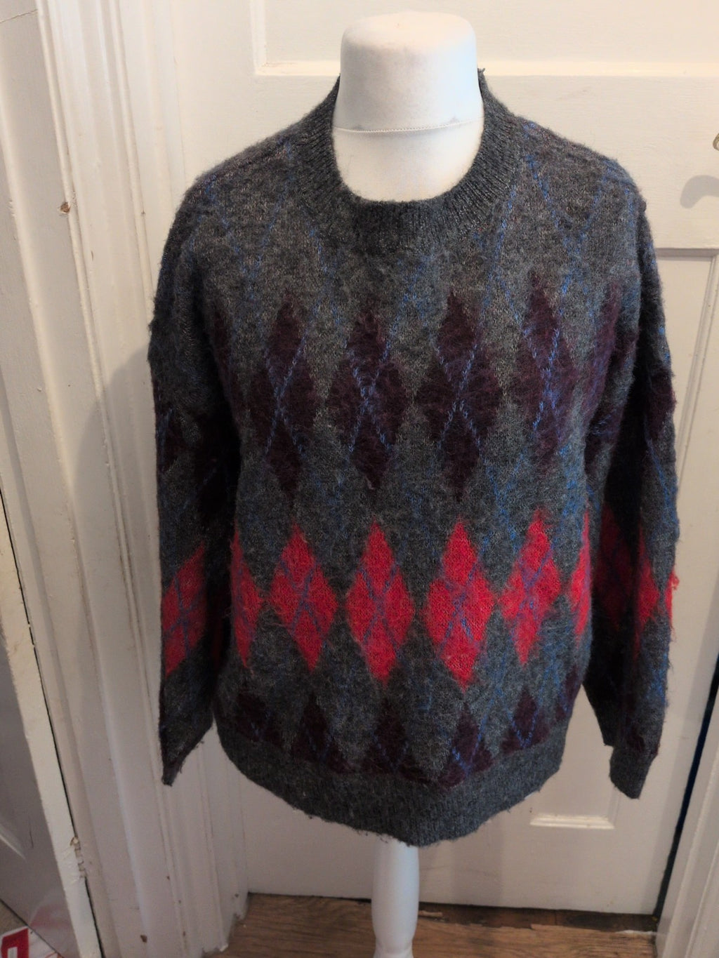 Mens Primark Medium Grey Patterned Long Sleeve Pullover Jumper