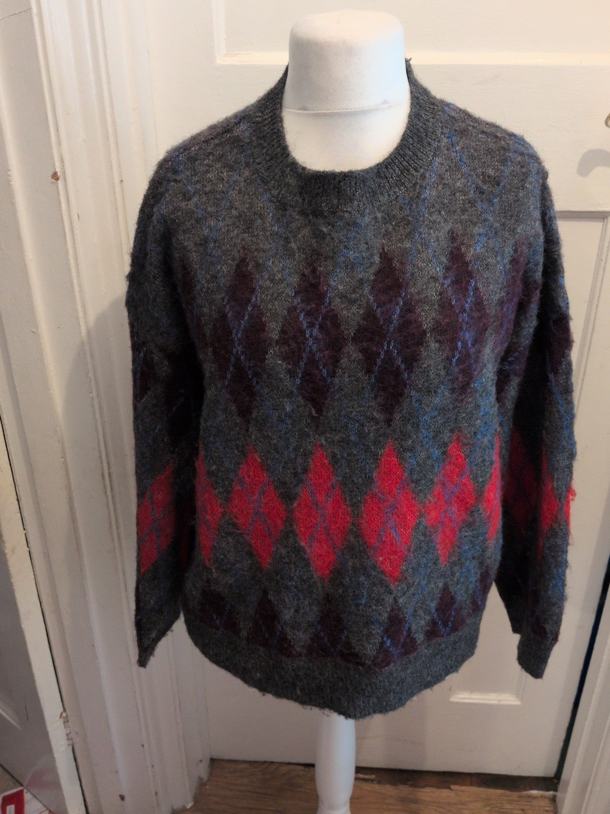 Mens Primark Medium Grey Patterned Long Sleeve Pullover Jumper