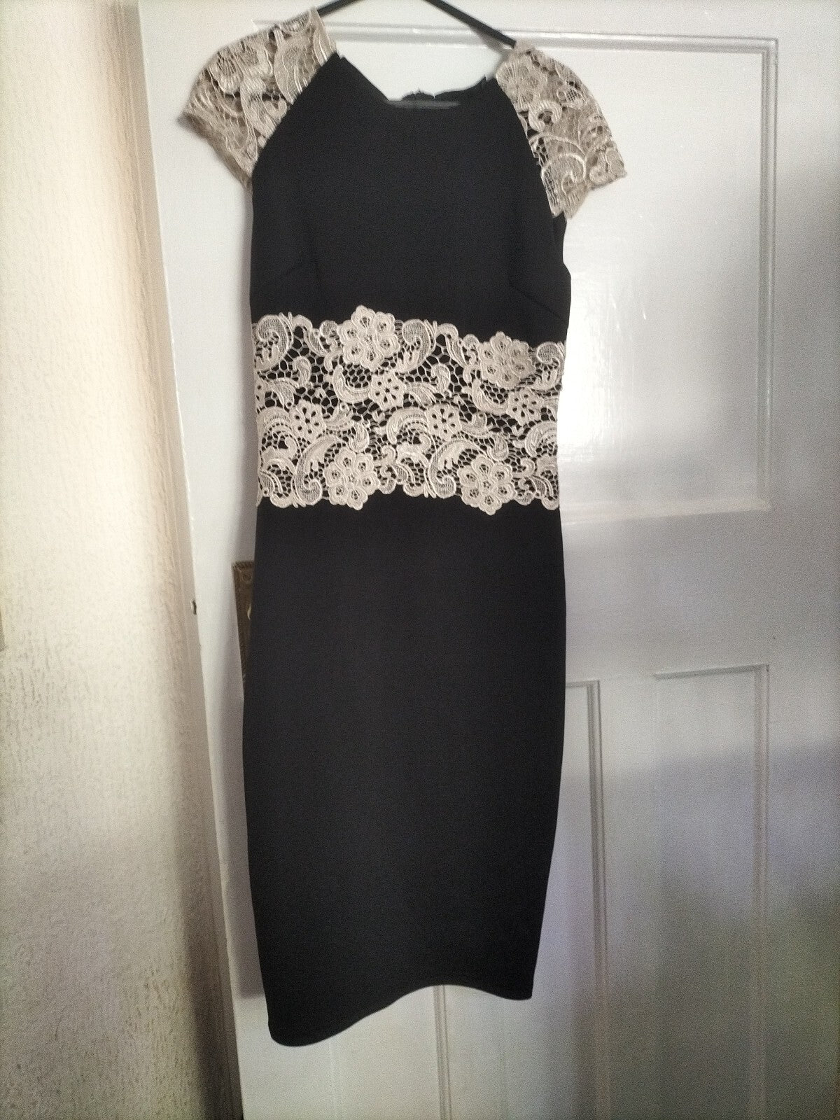 Ladies AX Paris Size 10 Black/gold Embroidered Cap Sleeved Dress