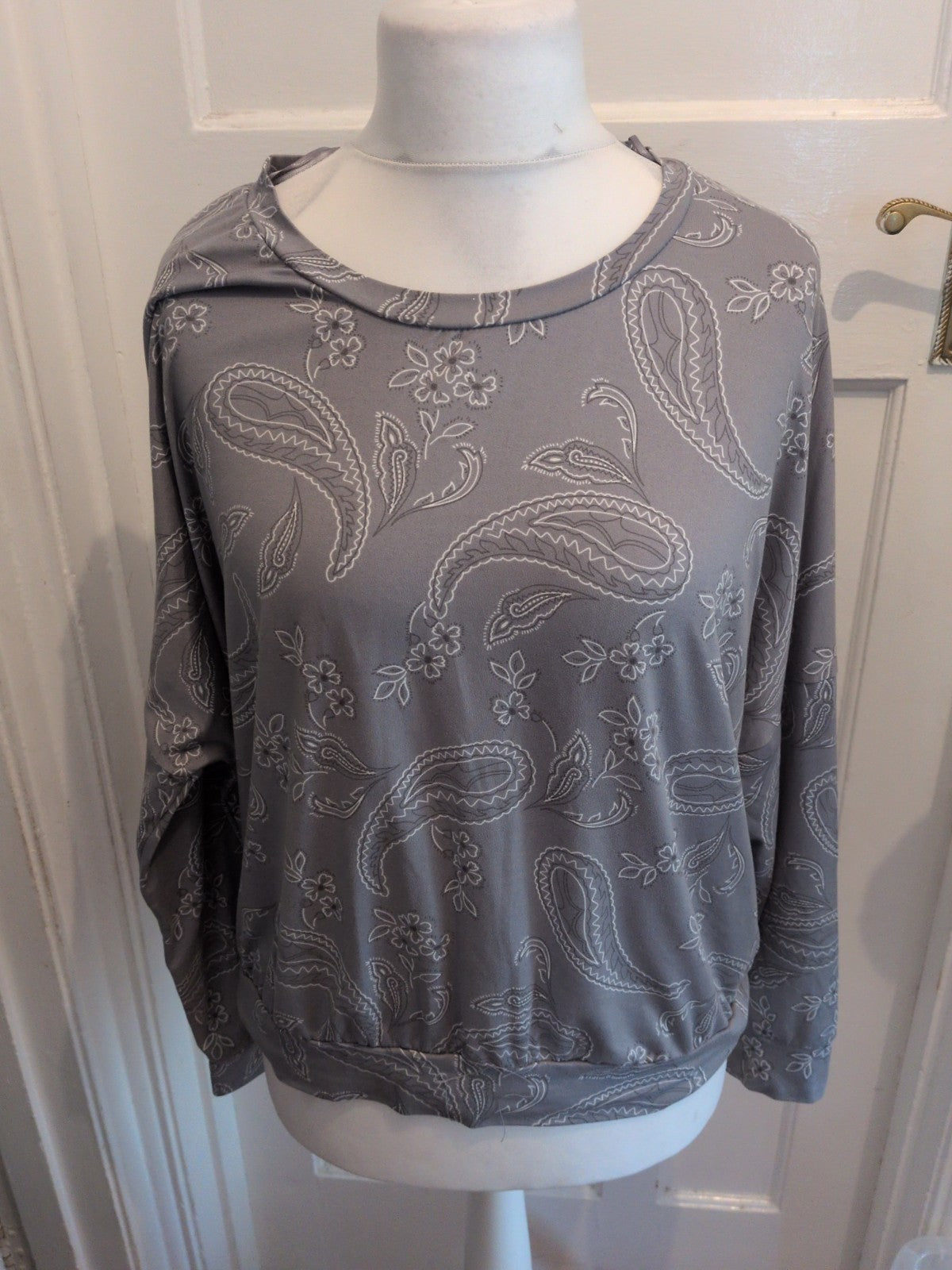 Primark Large Silvery Grey Floral Aztec Long Sleeve Blouse Top
