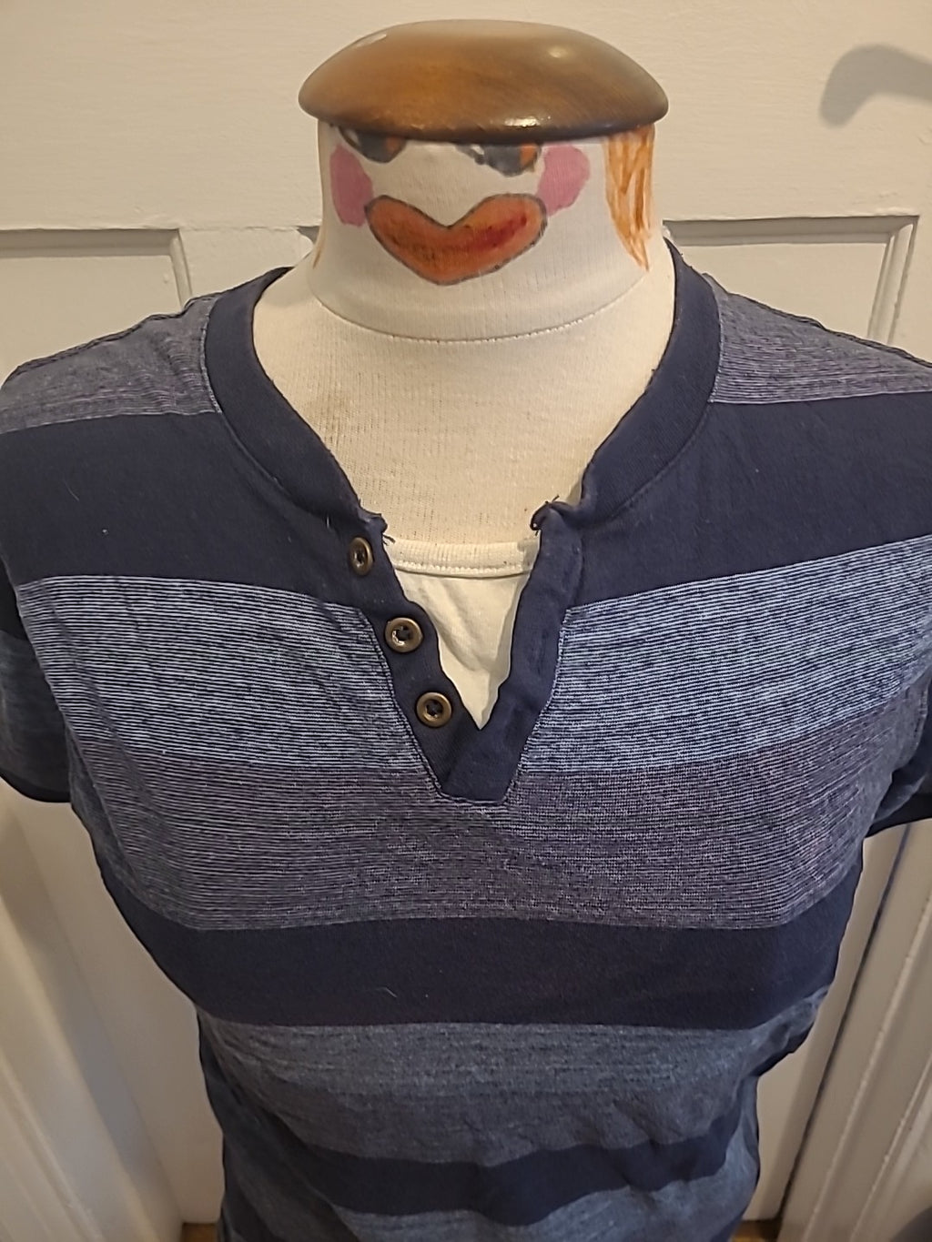 Mens Urban Spirit Size Medium Navy Grey Blue Striped Short Sleeved Polo