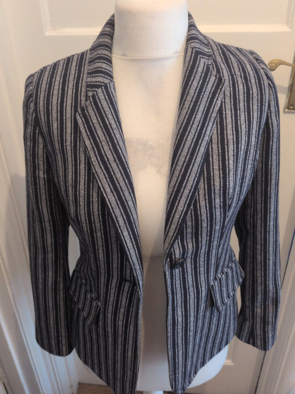 TU 8 Navy And White Stripe Collared Blazer Lined