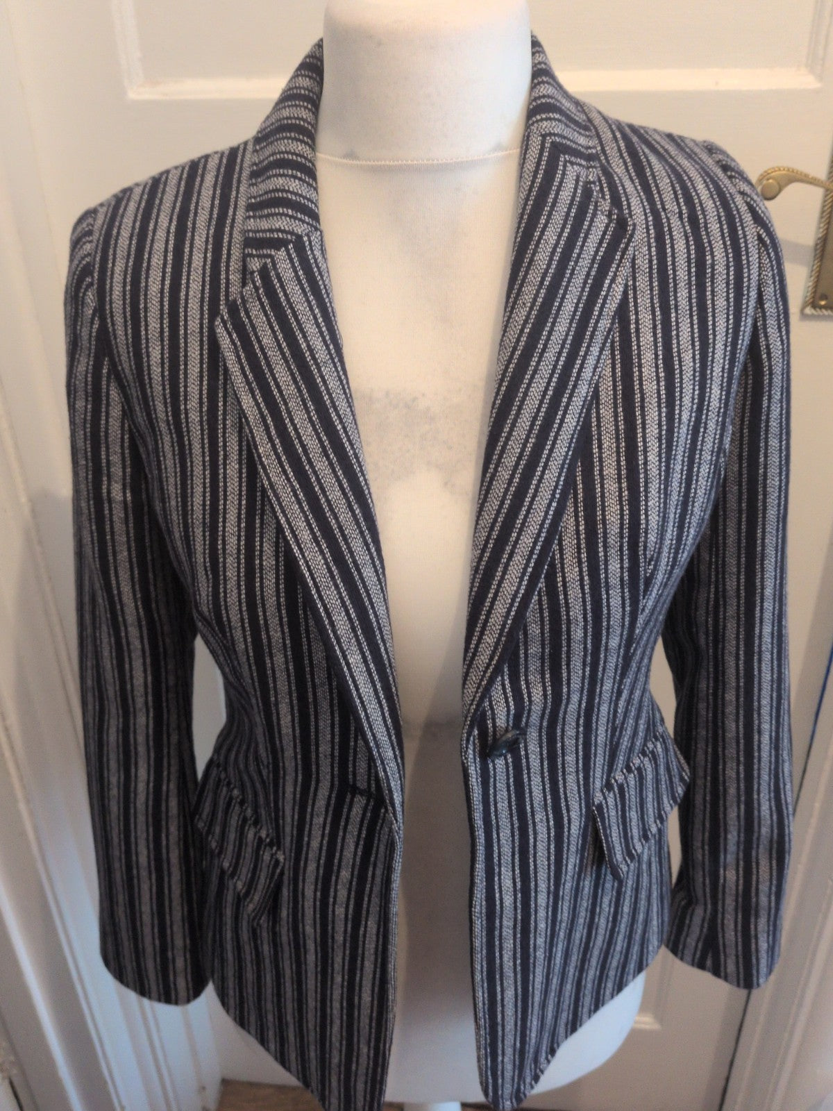 TU 8 Navy And White Stripe Collared Blazer Lined
