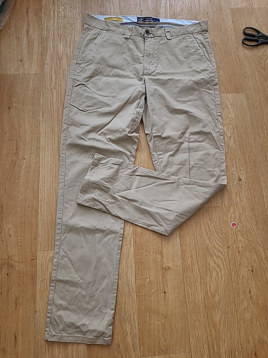 Mens Rhino Size 36/32 Beige Slim Fit Trousers Chino