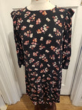 Ladies New Look Size 16 Black With Rose Pink Mid Sleeved Dress