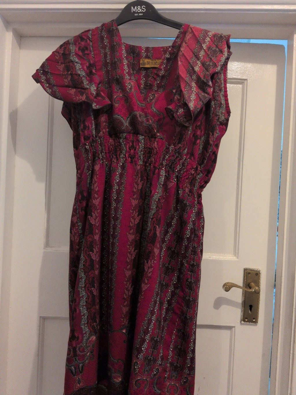 Batik Small Red Aztec Sleeveless V Neck Fit And Flare Dress