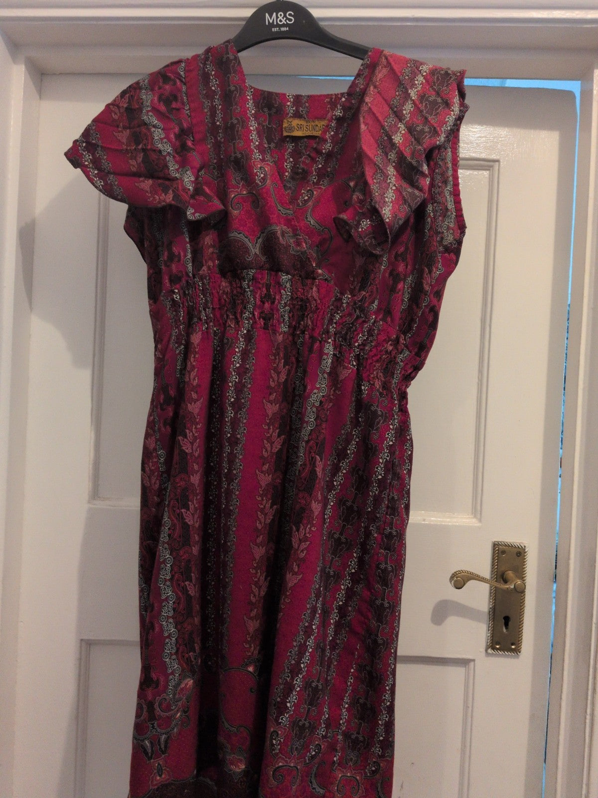 Batik Small Red Aztec Sleeveless V Neck Fit And Flare Dress