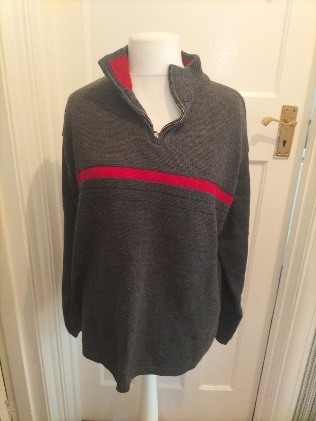 Mens Primark Size XL Grey And Red Pullover Jumper Some Bobbling