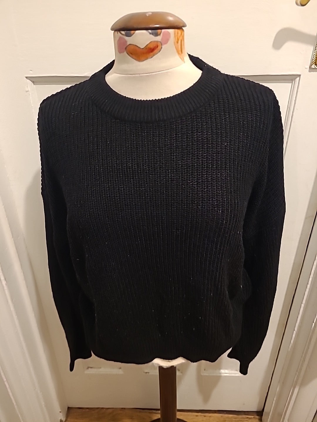 Ladies New Look Size Large Black Ribbed Pullover Jumper