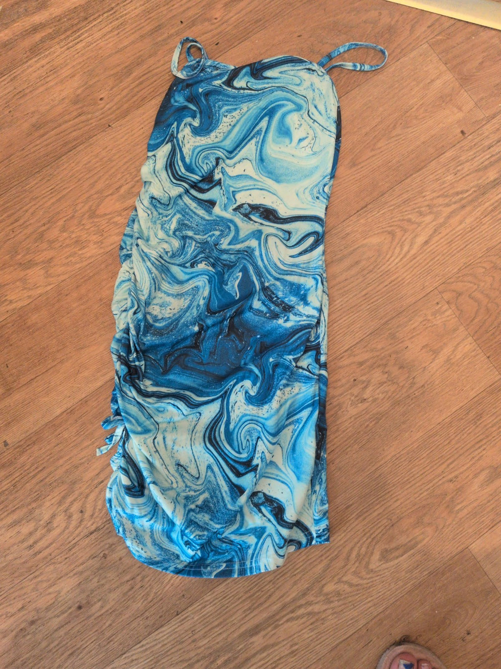 Shein 12-13 Years Blue Print Sleeveless Ruched Dress