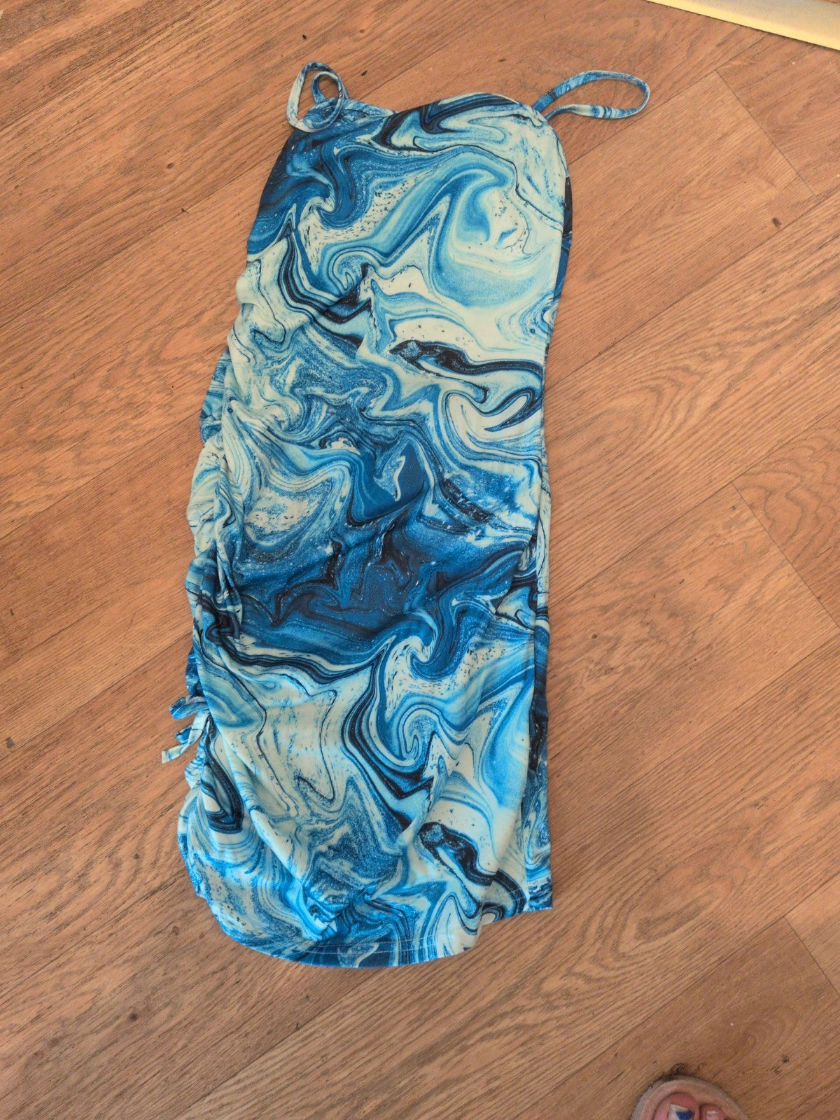 Shein 12-13 Years Blue Print Sleeveless Ruched Dress