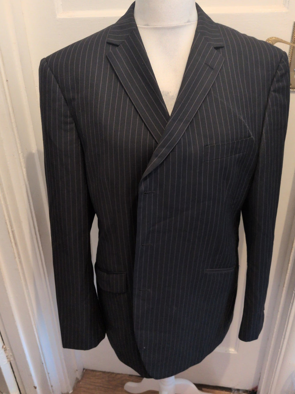 Mens Marks And Spencer 46M Slim Fit Black Stripe Suit Jacket