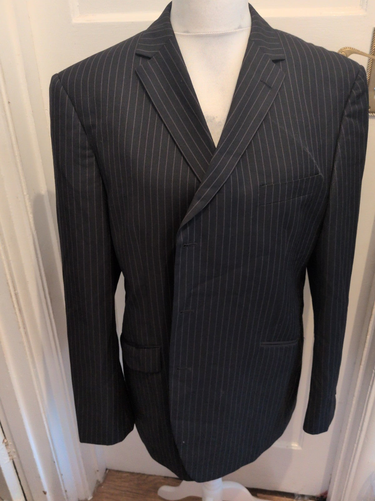 Mens Marks And Spencer 46M Slim Fit Black Stripe Suit Jacket