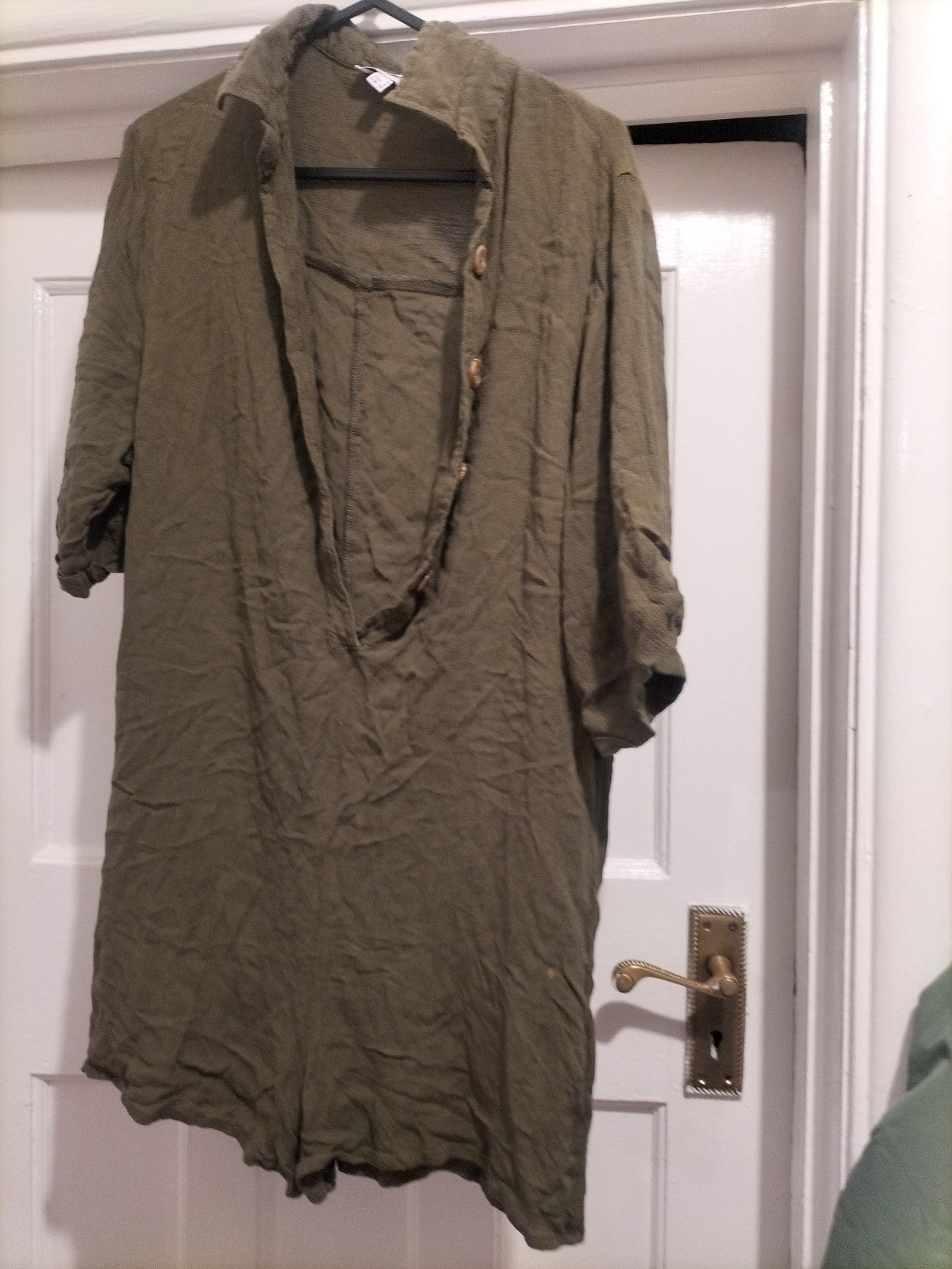 Ladies Esmee Size 8 Khaki Short Sleeved Collared Bodysuit