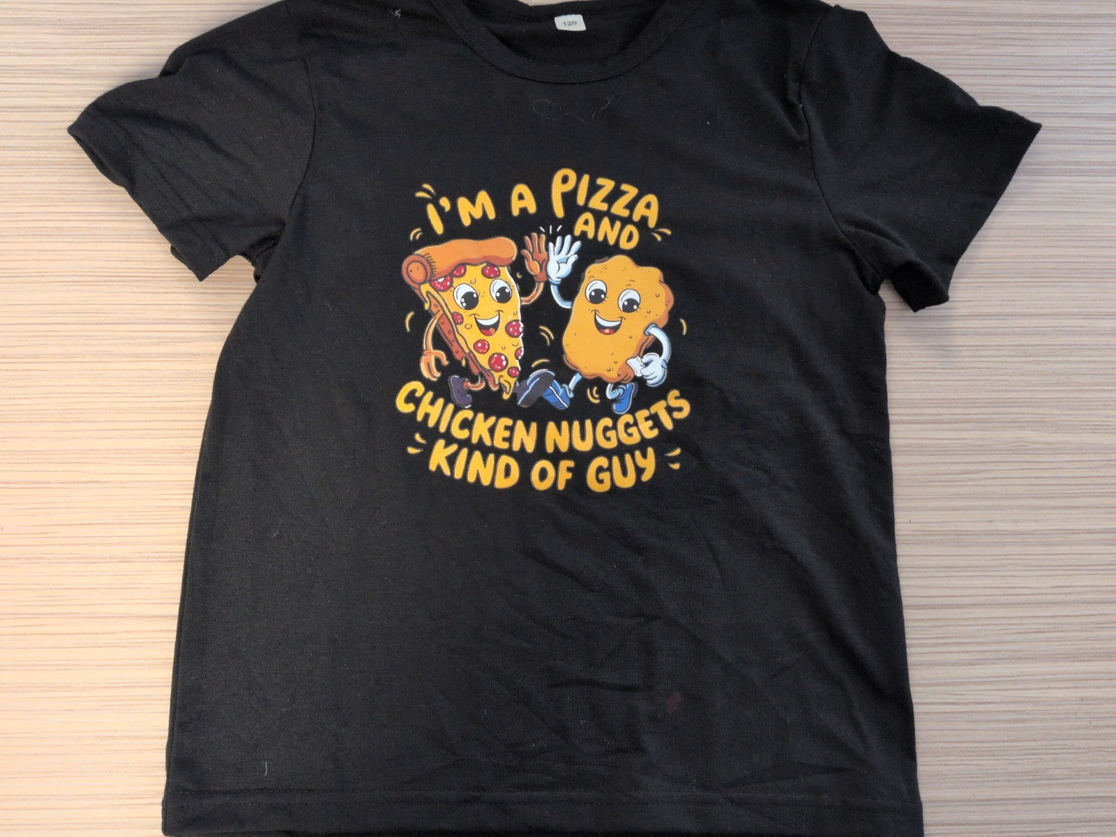 120cm Black Pizza Print Short Sleeve T-shirt
